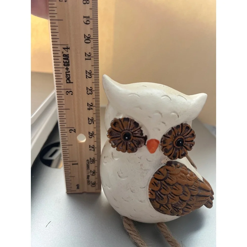 Rustic Owl Shelf Sitter Figurine White Brown Jute Rope Dangling Legs Decor